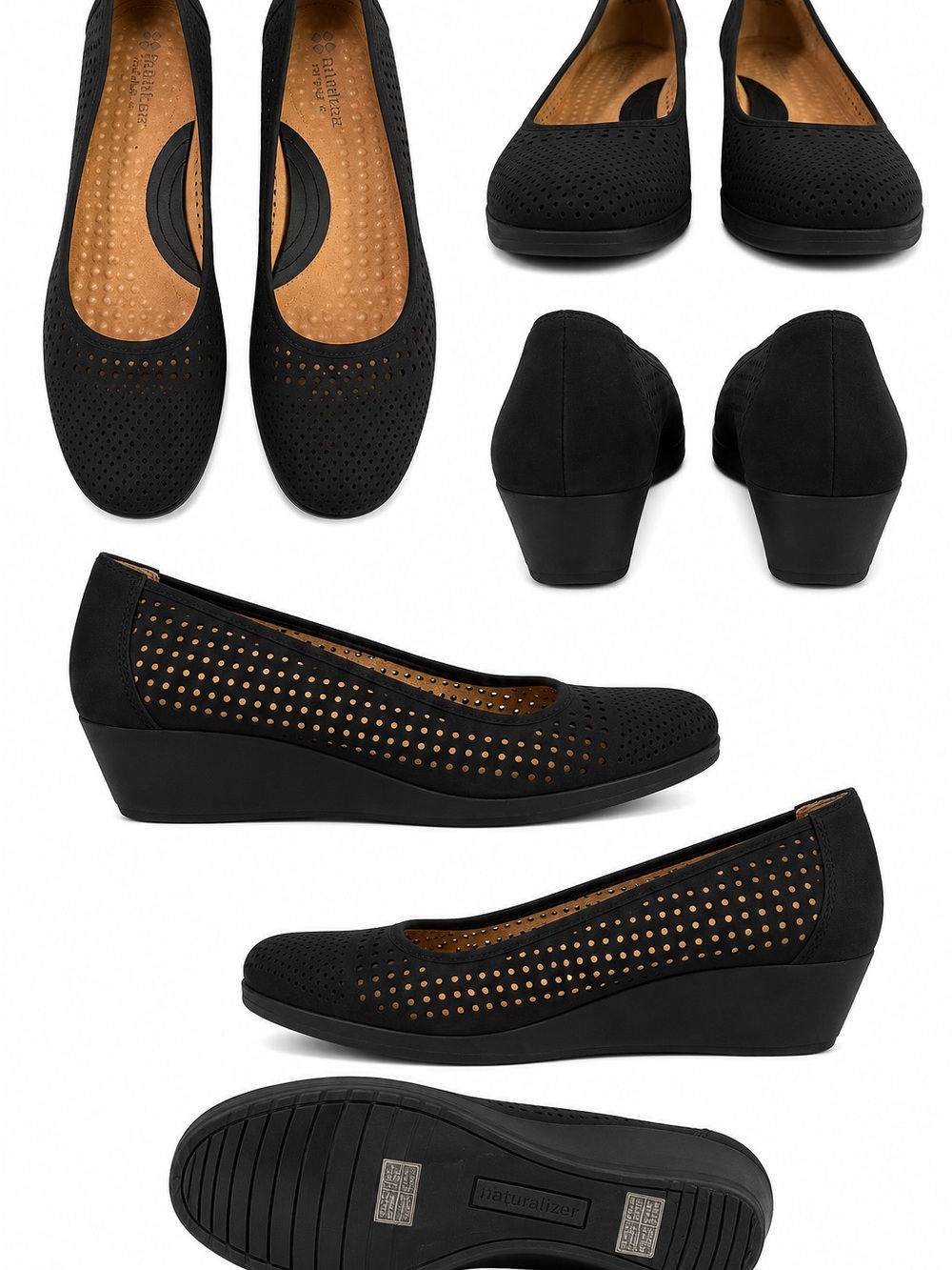 Naturalizer Black Wedge Slip On Perforated Faux Suede Comfort Size 10